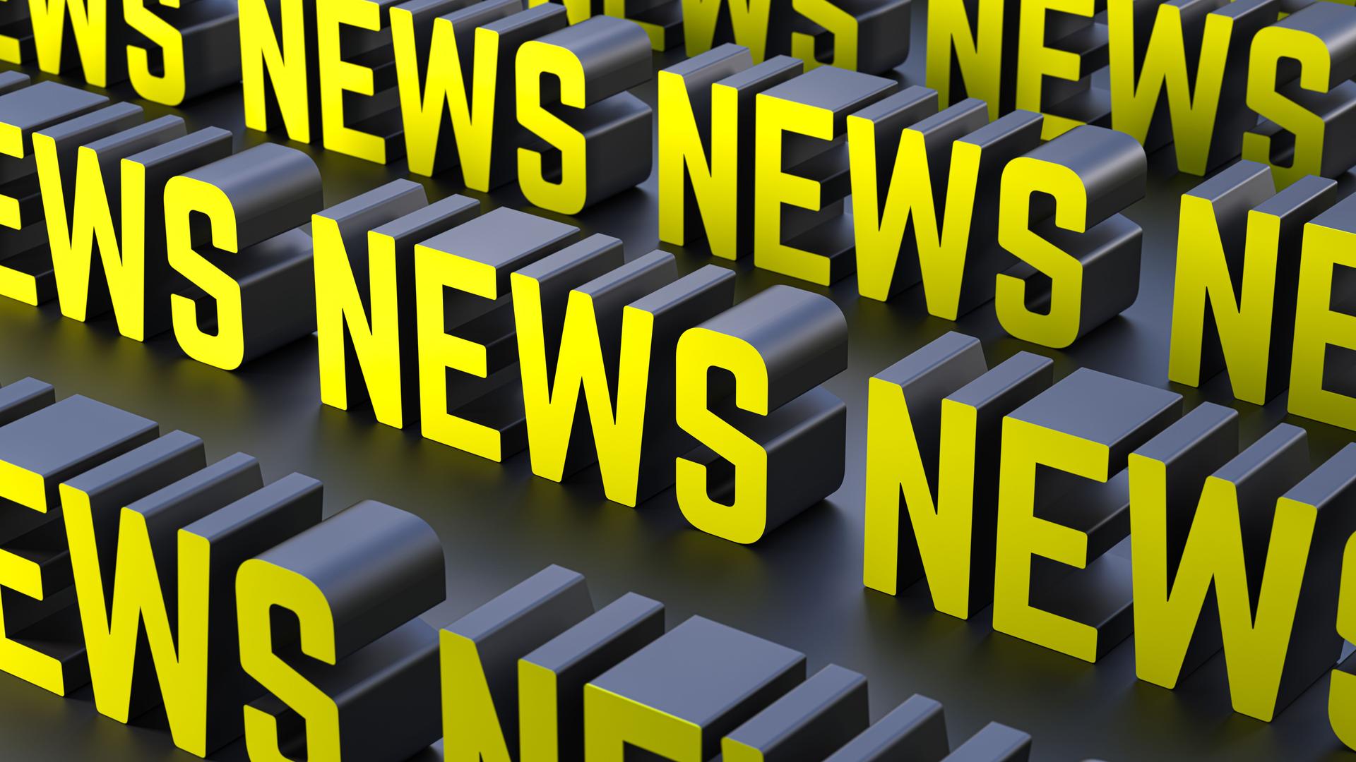 3D "NEWS" Text Repeated Side by Side, Forming a Texture to Emphasize Breaking News and Important Updates. 3D Rendering.